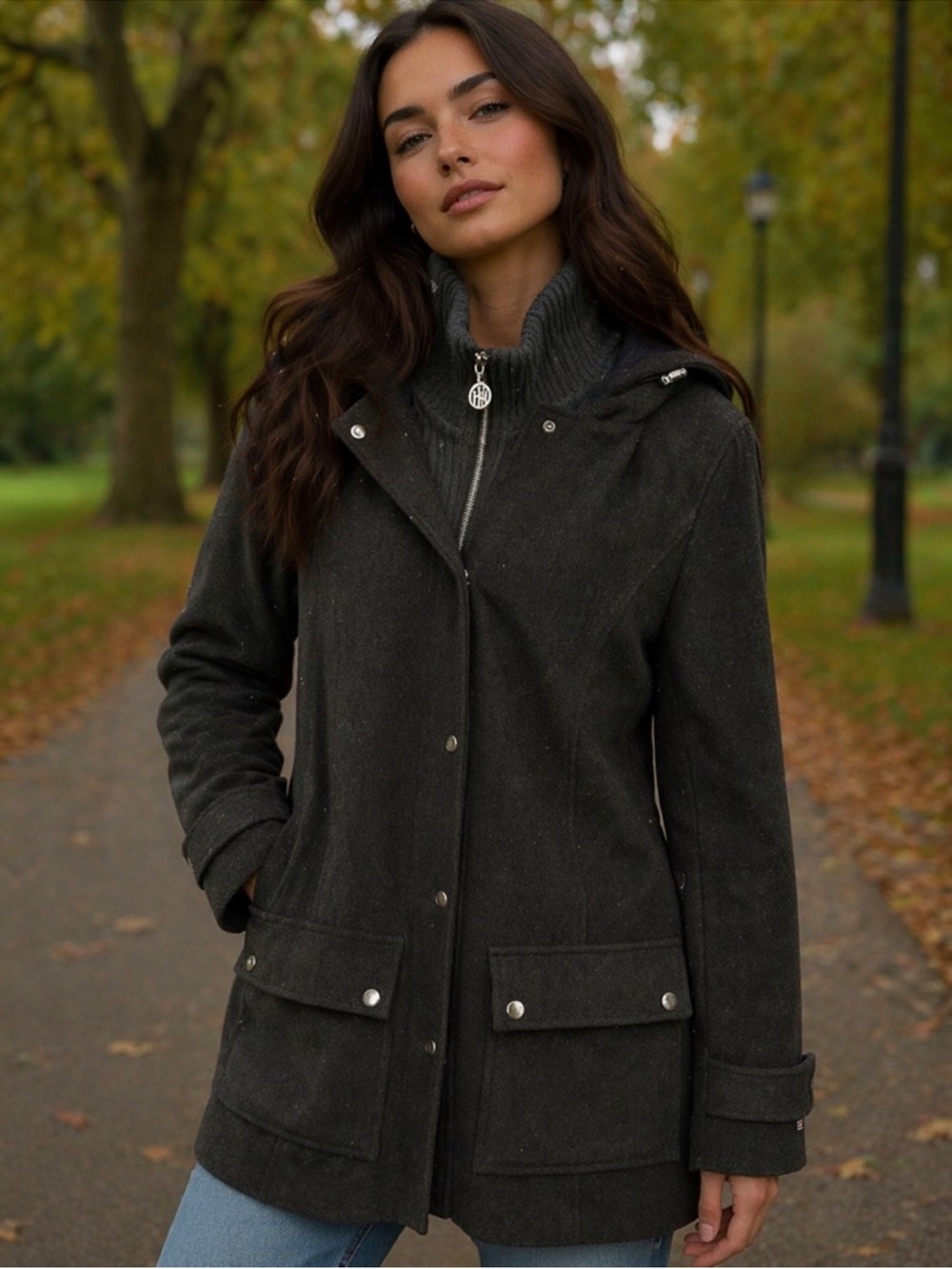 Tommy Hilfiger Dark Charcoal Hooded Utility Jacket